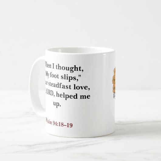 Aangepaste bijbel vers Christelijk Koffiemok (Voorkant links)