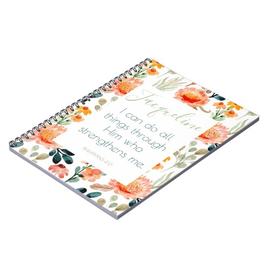 Aangepaste Bijbel Verse Floral Notitieboek Journal (Linkerzijde)
