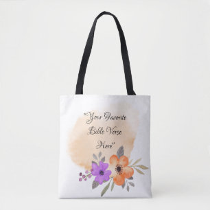 Aangepaste Bijbel Verse op Perzik Achtergrond en B Tote Bag