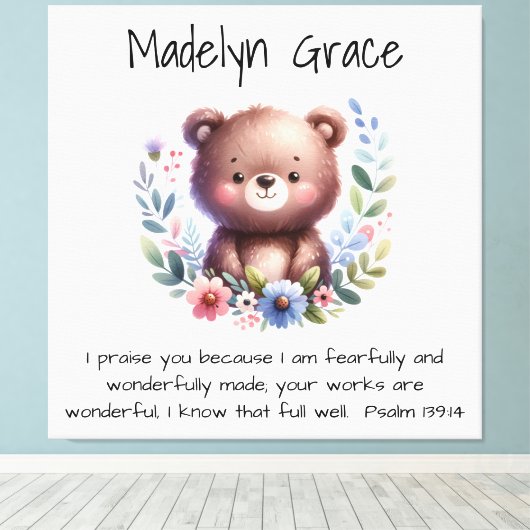 Aangepaste Bijbeltekst Baby-kinderkamer Muur Canvas Afdruk (Insitu (Houten vloer))