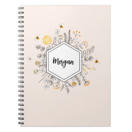 Aangepaste bijenflesnaam Hexagon Flower Notitieboek