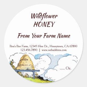 Aangepaste bijenkast en wolken honing 3" ronde sticker