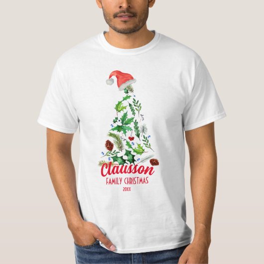 Aangepaste bijpassende familienaam Kerstboom Kerst T-shirt (Voorkant)