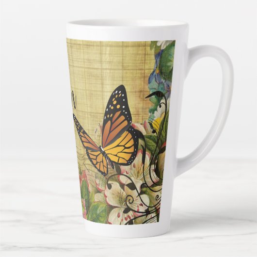 Aangepaste bijtende bijtende botaniek met vlinder latte mok (Rechts)