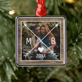 Aangepaste bijtende monogrammed Love Heart Arrows  Metalen Ornament