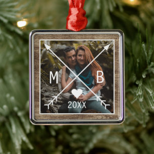 Aangepaste bijtende monogrammed Love Heart Arrows  Metalen Ornament