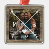 Aangepaste bijtende monogrammed Love Heart Arrows  Metalen Ornament (Voorkant)