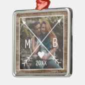 Aangepaste bijtende monogrammed Love Heart Arrows  Metalen Ornament (Links)