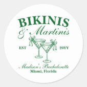 Aangepaste bikini's en martinis vrijgezellenfeest ronde sticker (Voorkant)