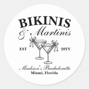 Aangepaste bikini's en martinis vrijgezellenfeest ronde sticker