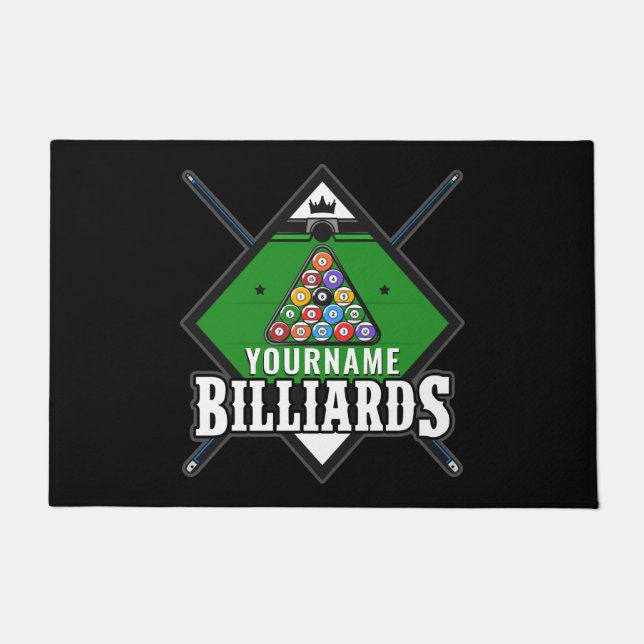 Aangepaste Billiards NAME Cue Rack Pool Room Deurmat (Voorkant)