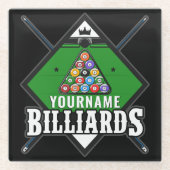 Aangepaste Billiards NAME Cue Rack Pool Room Glazen Onderzetter (Voorkant)
