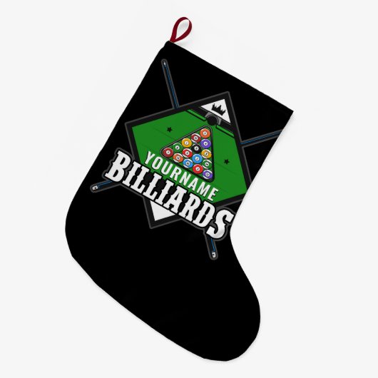 Aangepaste Billiards NAME Cue Rack Pool Room Grote Kerstsok (Voorkant (Hangend))