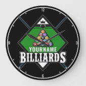 Aangepaste Billiards NAME Cue Rack Pool Room Grote Klok (Voorkant)