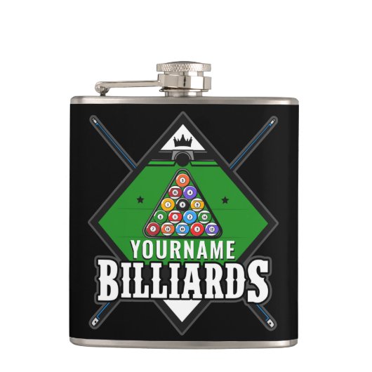 Aangepaste Billiards NAME Cue Rack Pool Room Heupfles (Voorkant)