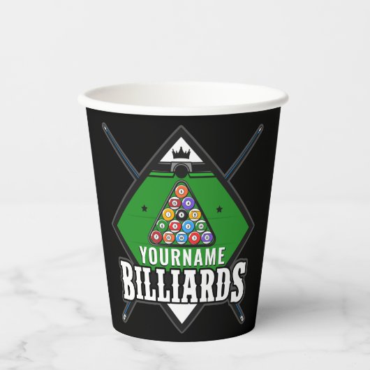 Aangepaste Billiards NAME Cue Rack Pool Room Papieren Bekers (Voorkant)