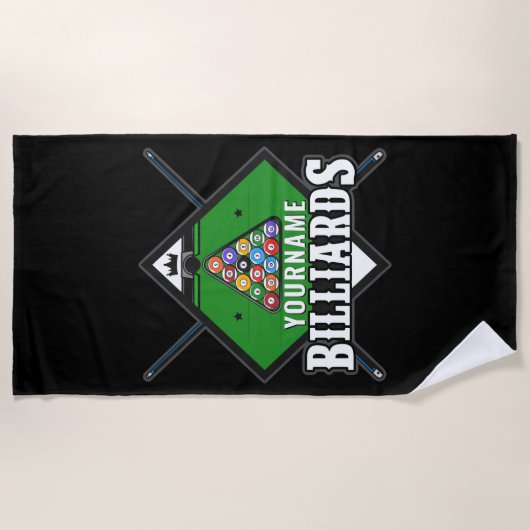 Aangepaste Billiards NAME Cue Rack Pool Room Strandlaken (Voorkant)