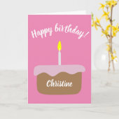 Aangepaste Birthday Cake w/ Lit Candle | Roze Kaart (Gele Bloem)