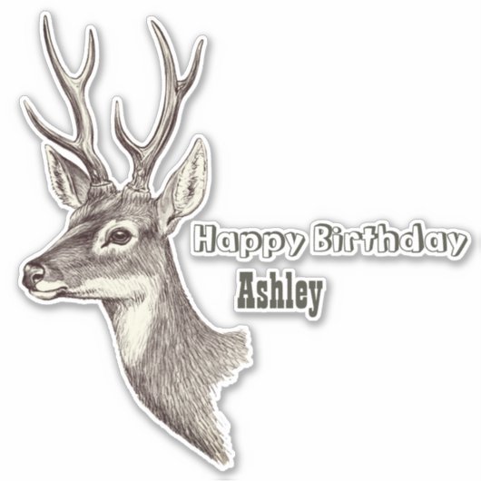 Aangepaste 'Birthday Deer' Sticker (Voorkant)