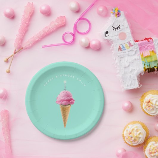 Aangepaste Birthday Ice Cream en Cake Papieren Bordje (Feest)