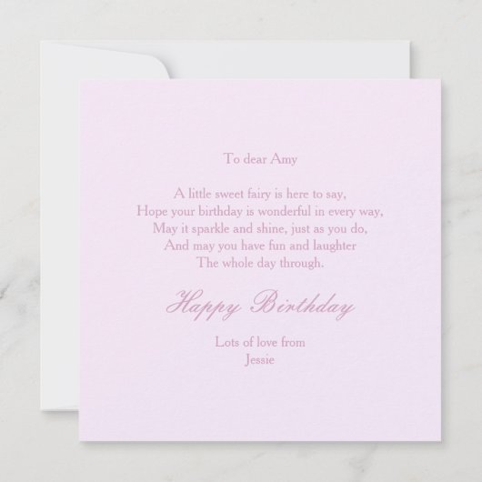 Aangepaste Birthday Modern Girly Pink Fairies (Achterkant)