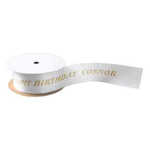 Aangepaste Birthday Name Antiek Gold Ribbon Satijnen Lint