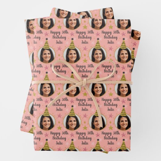 Aangepaste 'Birthday'-verlooppapier, Pet roze Inpakpapier Vel (In situ)