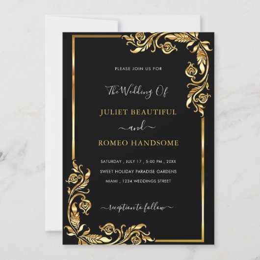 Aangepaste Black and Gold Wedding Invitation Sjabl (Voorkant)