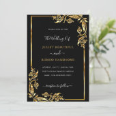 Aangepaste Black and Gold Wedding Invitation Sjabl (Staand voorkant)
