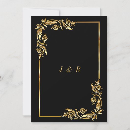 Aangepaste Black and Gold Wedding Invitation Sjabl (Achterkant)