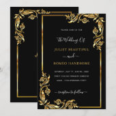Aangepaste Black and Gold Wedding Invitation Sjabl (Voorkant / Achterkant)