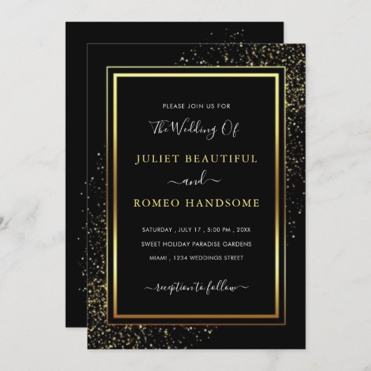 Aangepaste Black and Gold Wedding Invitation Sjabl (Voorkant / Achterkant)