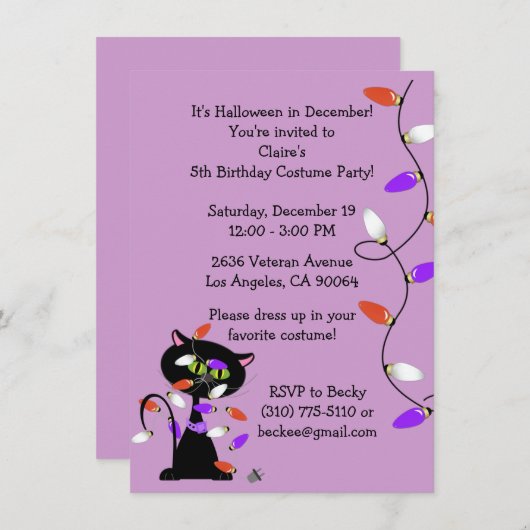 Aangepaste Black Cat verjaardagsfeestje uitnodigin Kaart (Voorkant / Achterkant)