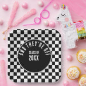 Aangepaste Black Checkered Graduation Party Papieren Bordje (Feest)