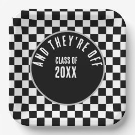 Aangepaste Black Checkered Graduation Party Papieren Bordje