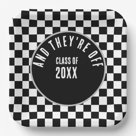 Aangepaste Black Checkered Graduation Party Papieren Bordje (Voorkant)