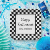 Aangepaste Black Checkered Pensioenpartij Papieren Bordje (Feest)