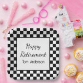 Aangepaste Black Checkered Pensioenpartij Papieren Bordje (Feest)