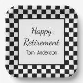 Aangepaste Black Checkered Pensioenpartij Papieren Bordje (Voorkant)