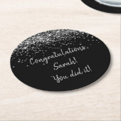 Aangepaste Black en Silver Graduation Party Sparkl Ronde Kartonnen Onderzetter (Gebogen)