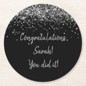Aangepaste Black en Silver Graduation Party Sparkl Ronde Kartonnen Onderzetter (Voorkant)