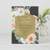 Aangepaste Black Gold en Rozen perzik bruiloft Kaart (Staand voorkant)