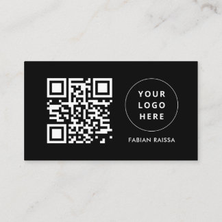 Aangepaste Black Modern Business Logo en QR-code Visitekaartje