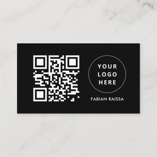 Aangepaste Black Modern Business Logo en QR-code Visitekaartje (Achterkant)