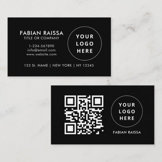 Aangepaste Black Modern Business Logo en QR-code Visitekaartje (Voorkant / Achterkant)
