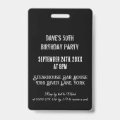 Aangepaste Black VIP Pass Verjaardagsfeestuitnodig Badge (Achterkant)