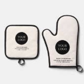 Aangepaste Black & White Business Logo-merk Ovenwant & Pannenlap Set (Voorkant)