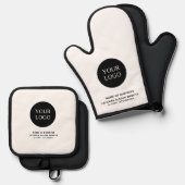 Aangepaste Black & White Business Logo-merk Ovenwant & Pannenlap Set (Voorkant / Achterkant)