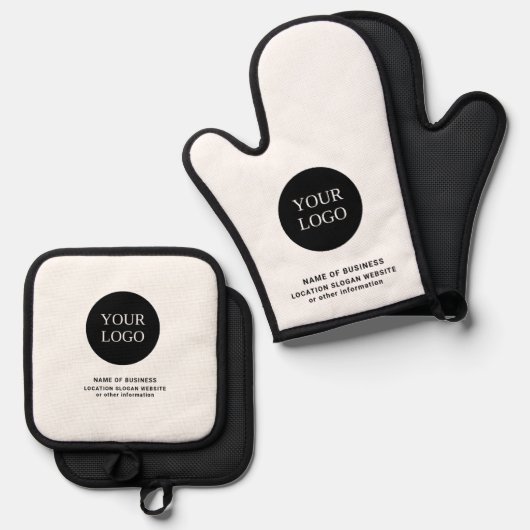 Aangepaste Black & White Business Logo-merk Ovenwant & Pannenlap Set (Voorkant / Achterkant)