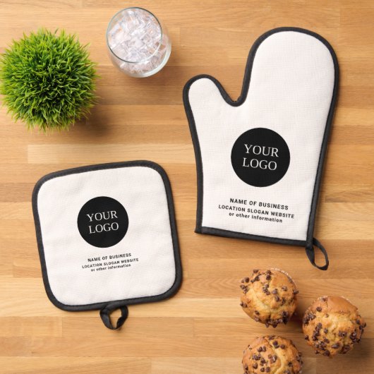 Aangepaste Black & White Business Logo-merk Ovenwant & Pannenlap Set (Top down)